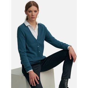 Vest 100% kasjmier model Cora Van Peter Hahn Cashmere turquoise