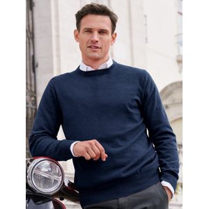 Trui ronde hals en boorden in ribsteek Van Peter Hahn Cashmere blauw