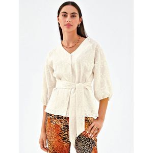 Blouse een V-hals Van Uta Raasch beige