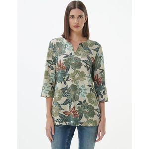 Erika split-hals shirt Van Green Cotton beige