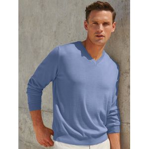 Trui 100% scheerwol V-hals Van Peter Hahn blauw