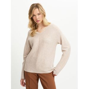 Trui V-hals in kasjmiermix Van Fadenmeister Berlin beige