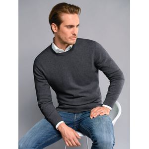 Trui ronde hals en boorden in ribsteek Van Peter Hahn Cashmere grijs