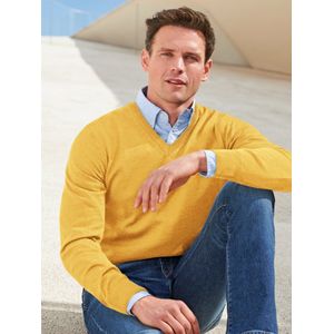 Trui 100% scheerwol V-hals Van Peter Hahn geel