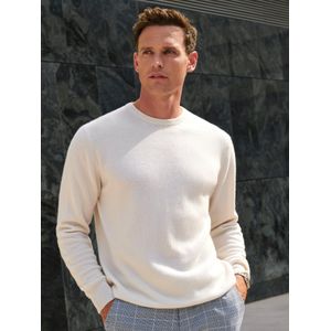 Trui ronde hals en boorden in ribsteek Van Peter Hahn Cashmere wit