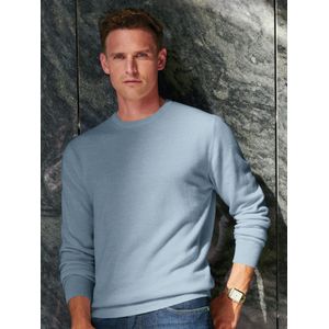 Trui ronde hals en boorden in ribsteek Van Peter Hahn Cashmere blauw