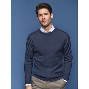 Trui 100% scheerwol ronde hals Van Peter Hahn blauw