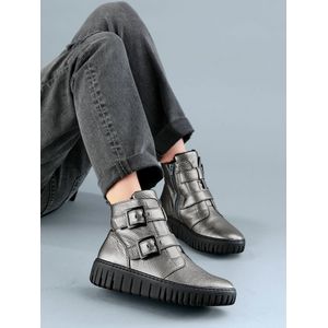 WALDLÄUFER - Livia - Enkellaarsjes - Grijs - Rundnappaleer - Comfortbreedte H