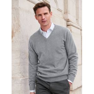 Trui V-hals 100% premium-kasjmier Van Peter Hahn Cashmere grijs