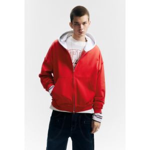 Sweater Met Rits En Contrastcapuchon