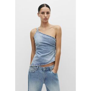 Asymmetrische Jeans Top Met Glitters