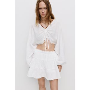 Cropped Blouse Met Knoop Aan De Voorzijde