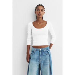 Ribcord T-Shirt Met Ronde Hals