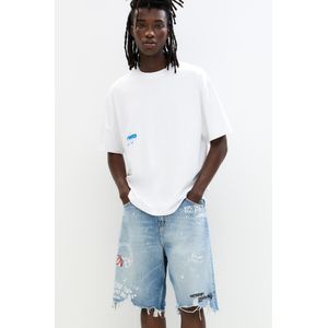 Denim Bermuda Met Scheuren En Print