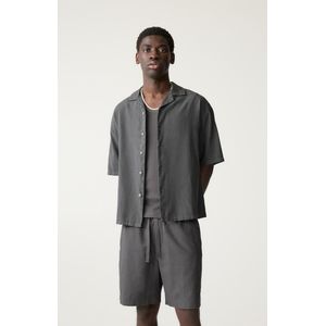 Blouse Van Linnenmix Met Korte Mouw