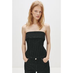 Denim Bandeau Top Met Strepen