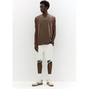 Straight Denim Bermuda Met Scheur