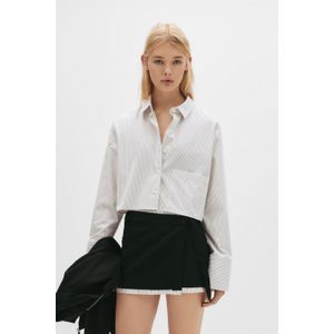 Cropped Blouse Met Strepen En Zak