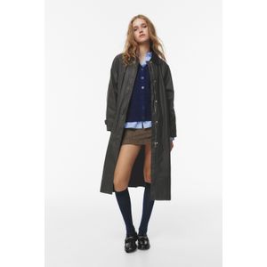 Gewaxte Trenchcoat Met Ribkraag
