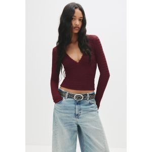 Crêpe Top Met Lange Mouwen