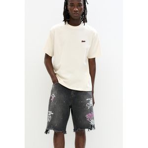 Denim Bermuda Met Scheuren En Print