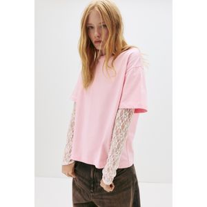 Dubbel T-Shirt Met Kanten Mouwen