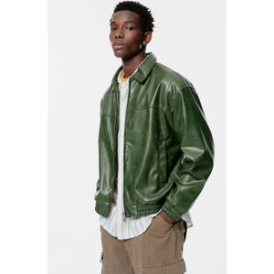 Groene Jas Met Leereffect