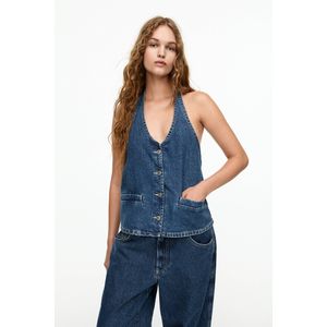 Denim Haltertop In Gilet-Stijl