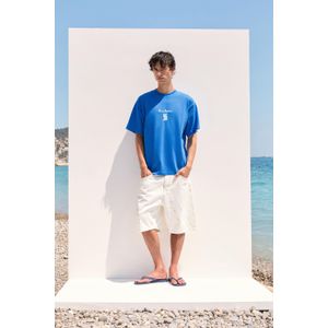 Losse Baggy Denim Bermuda Met Verfspatten