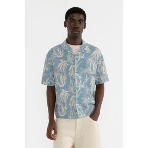 Blauw Overhemd Met Print En Korte Mouw