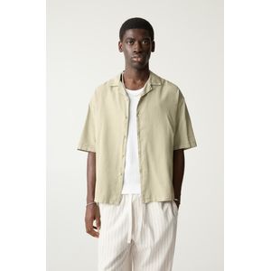 Blouse Van Linnenmix Met Korte Mouw