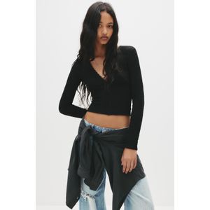 Crêpe Top Met Lange Mouwen