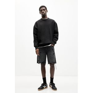 Straight Denim Bermuda Met Scheur