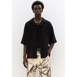 Zwart Overhemd Met Korte Mouw En Structuur