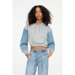 Cropped Hoodie Met Denim Mouwen