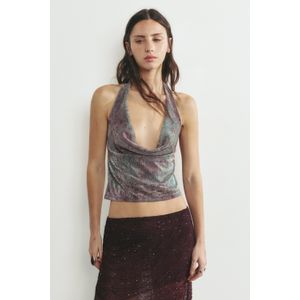 Glanzende Gedrapeerde Haltertop