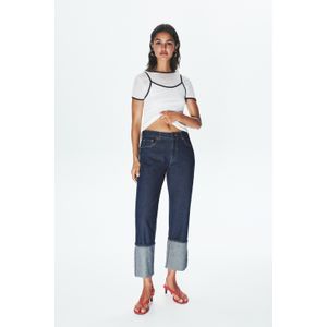 Straight Jeans Met Halfhoge Taille En Omgeslagen Zoom