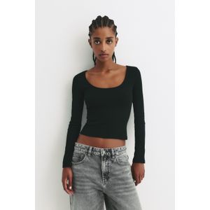 Ribcord T-Shirt Met Ronde Hals