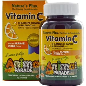 Vitamin C, Children&apos;s Chewable Supplement, Natural Orange Juice Flavor (90 Animals) - Nature&apos;s Plus