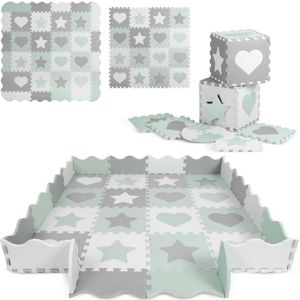 Speelmat baby - Foam puzzelmat - 150x150cm - grijs-mint