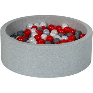 Ballenbak 90 cm met 300 ballen parelmoer, rood & grijs