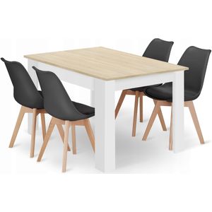 Veelzijdige Eethoek Set - Eiken Tafel 120cm met 4 Comfortabele Stoelen