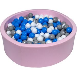 Roze ballenbak 90 cm met 450 ballen wit, blauw & grijs