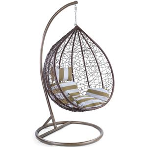 Hangstoel - bruin - 106x102x195cm - met gestreept kussen