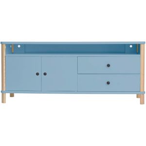 Essenhouten TV meubel Ashme in zacht blauw - 140cm breed, FSC gecertificeerd
