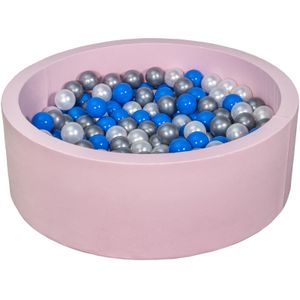 Ballenbak - 200 ballen - roze - rond - 90x30 cm ballenbad - parelmoeren, blauw, zilveren ballen