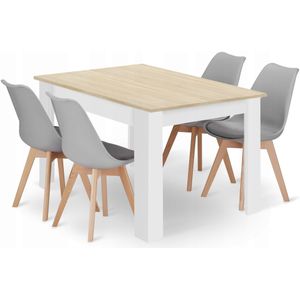 Moderne Eetset Sonoma Eiken - Design Eetkamerset met 4 Grijze Stoelen 120x80