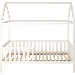 Huisbed huisje - kinderbed - hout - met hek - 200 x 90 cm - wit