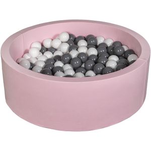 Ballenbak - 200 ballen - roze - rond - 90x30 cm ballenbad - wit grijze ballen