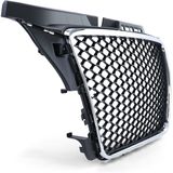 Radiateurgrill - Audi A3 8P 08-13 - Badgeloos honingraatrooster - Zwart mat/chroom - 63x20x15cm